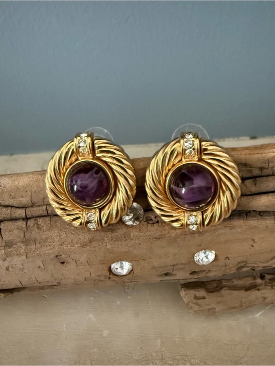 Givenchy Jewelry - Givenchy Gold-plated Rope Circle Earrings with Purple Cabochons